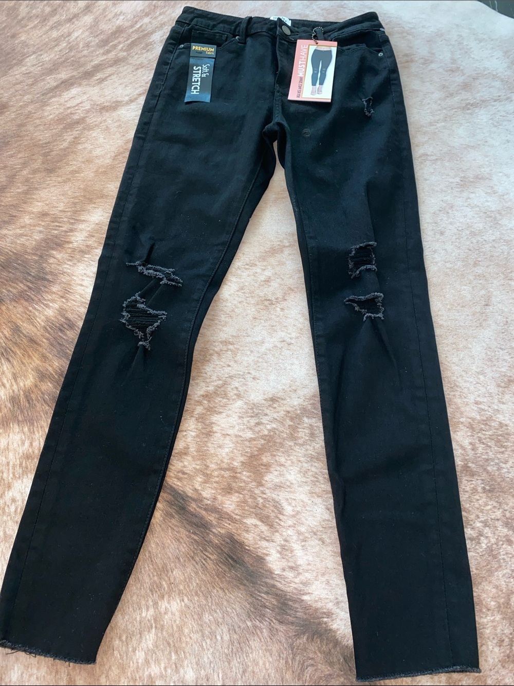 High-Rise Black Ripped Skinny Jeans - Unknown Brand